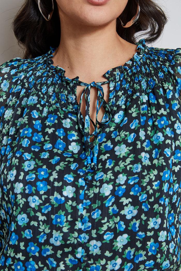 Elie Tahari Floral Neck Tie Shirt FORGET ME NOT PRINT