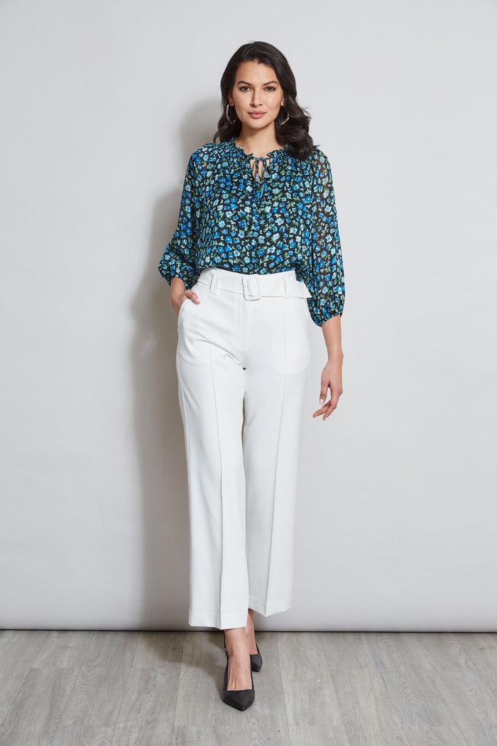 Elie Tahari Floral Neck Tie Shirt FORGET ME NOT PRINT