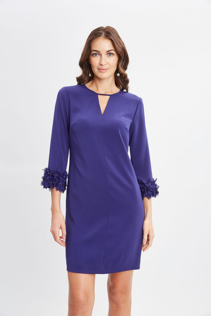 Elie Tahari Flower Applique Sleeve Dress DARK SAPPHIRE
