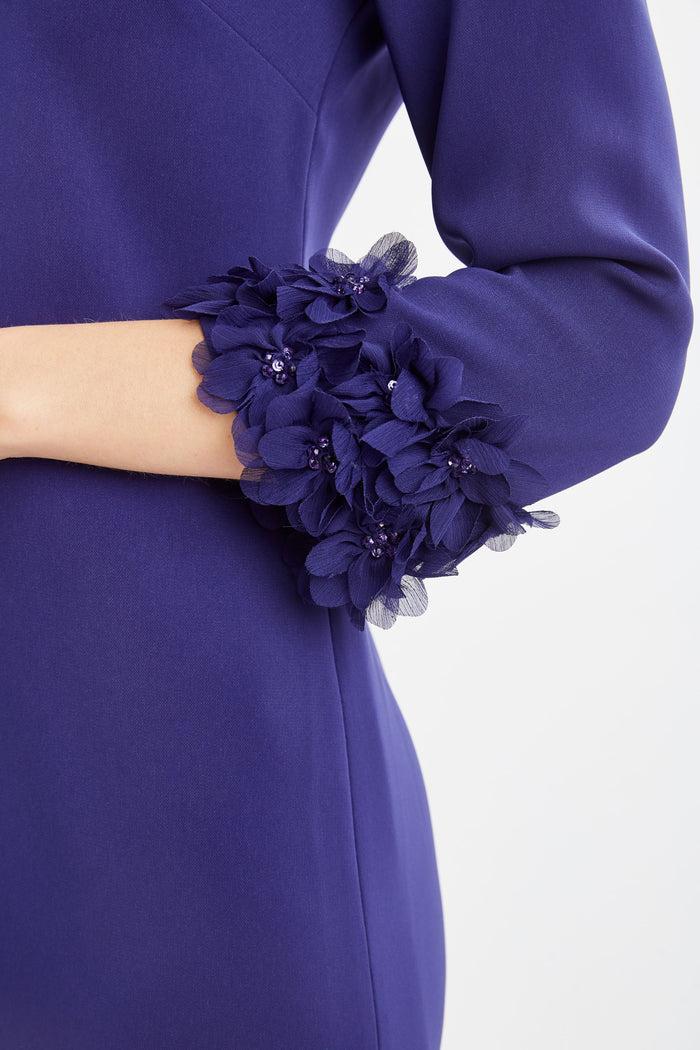 Elie Tahari Flower Applique Sleeve Dress DARK SAPPHIRE