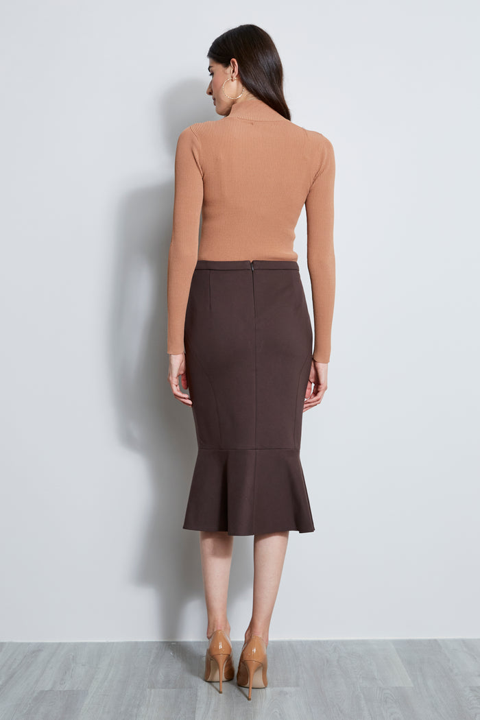 Elie Tahari Long Sleeve Mock Neck Keyhole Sweater SADDLE