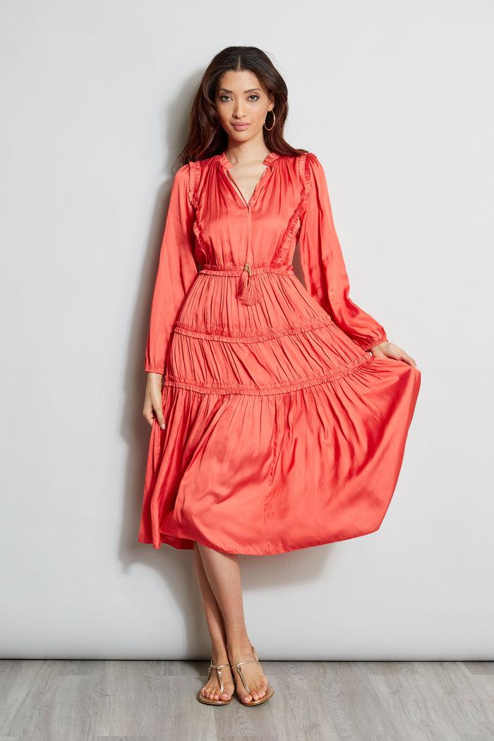 Elie Tahari Long Sleeve Ruffle Midi Dress WILD FLOWER