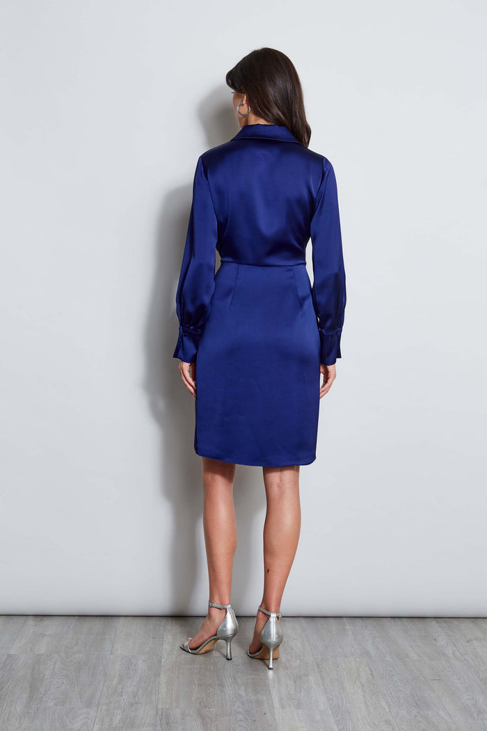 Elie Tahari Long Sleeve Satin Wrap Dress DARK SAPPHIRE