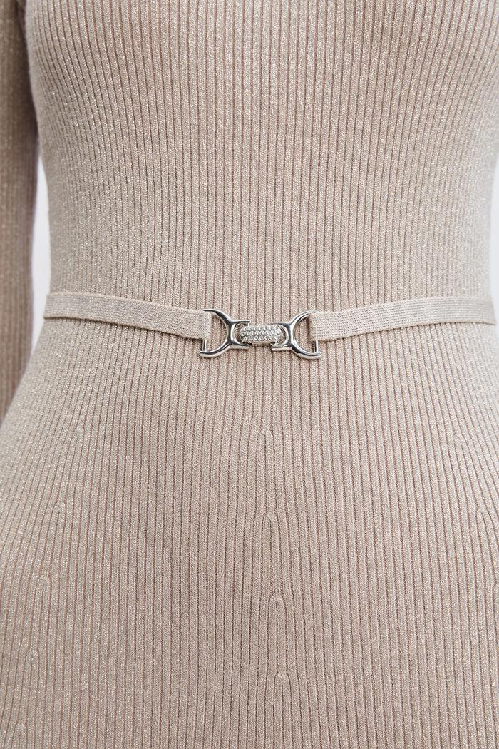 Elie Tahari Metallic Belted Sweater Dress SHIMMER GOLD