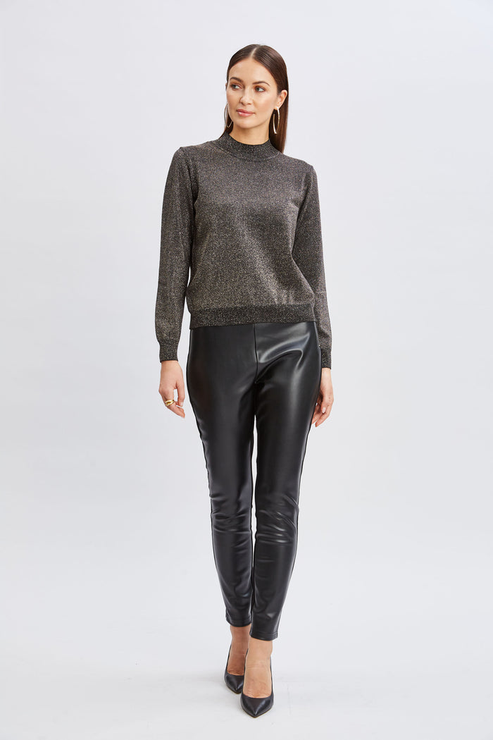 Elie Tahari Metallic Mock Neck Sweater BLACK/GOLD LUREX
