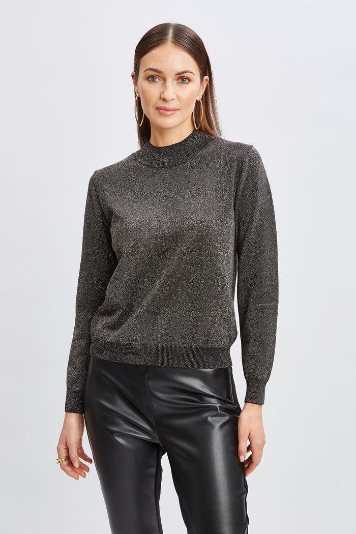 Elie Tahari Metallic Mock Neck Sweater BLACK/GOLD LUREX