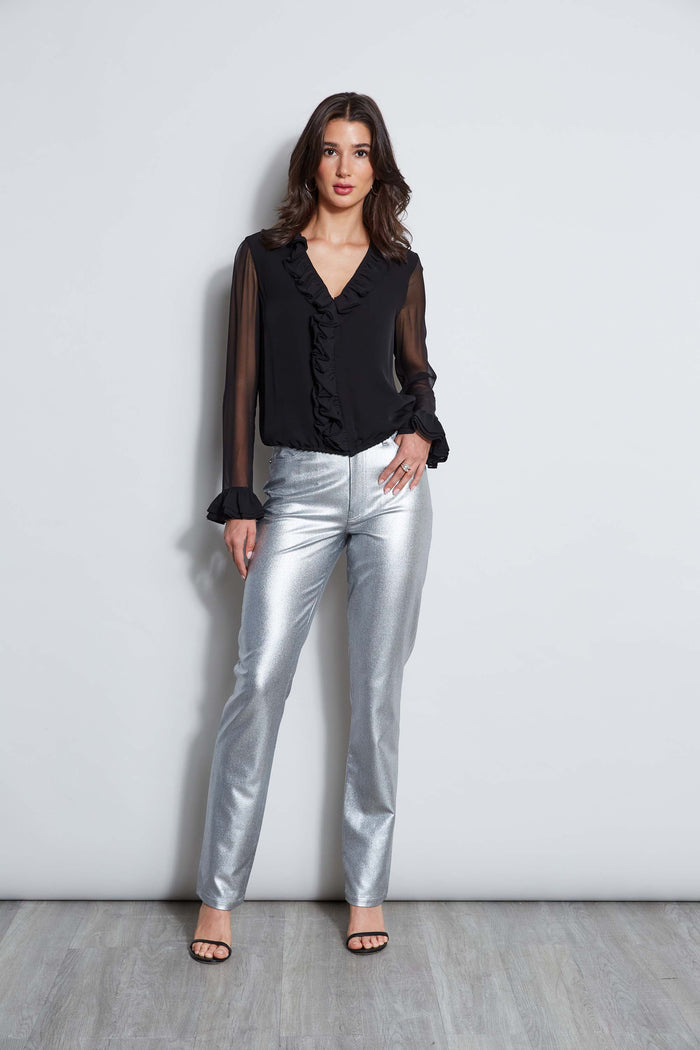 Elie Tahari Metallic Stretch Twill Jeans ANTIQUE SILVER