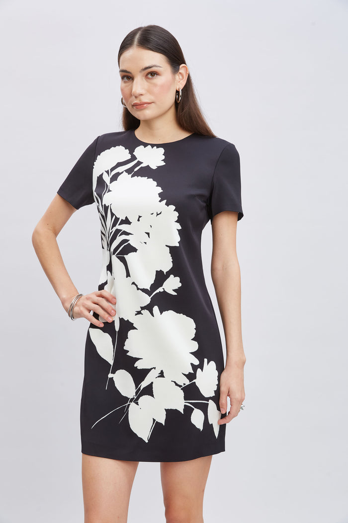 Elie Tahari Midnight Garden Shift Dress BLACK-IVORY