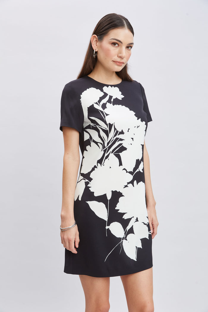 Elie Tahari Midnight Garden Shift Dress BLACK-IVORY