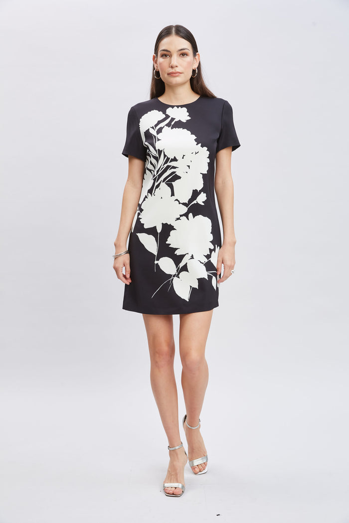 Elie Tahari Midnight Garden Shift Dress BLACK-IVORY