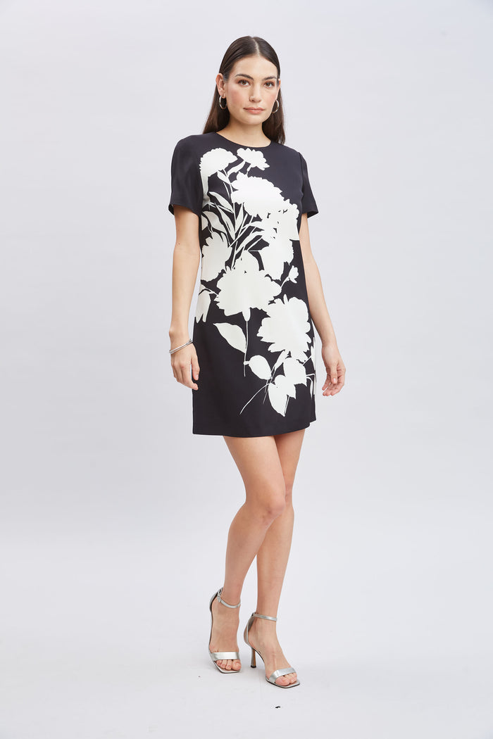Elie Tahari Midnight Garden Shift Dress BLACK-IVORY