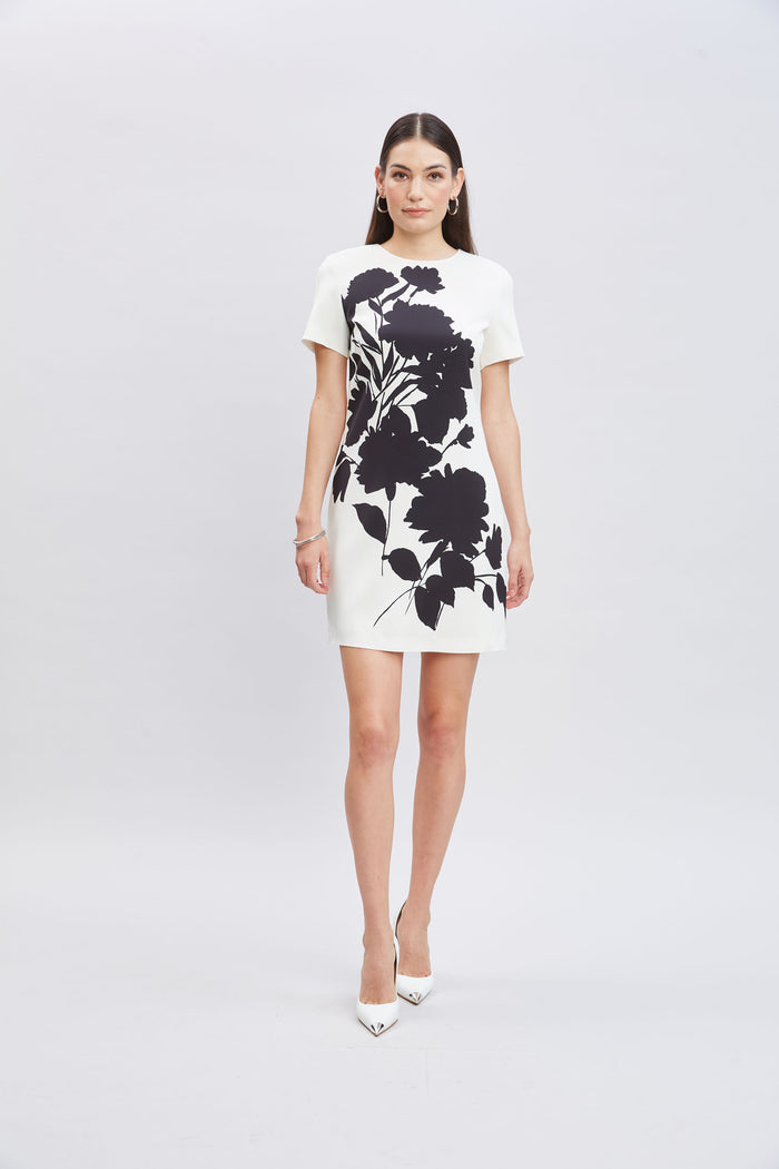 Elie Tahari Midnight Garden Shift Dress IVORY-BLACK
