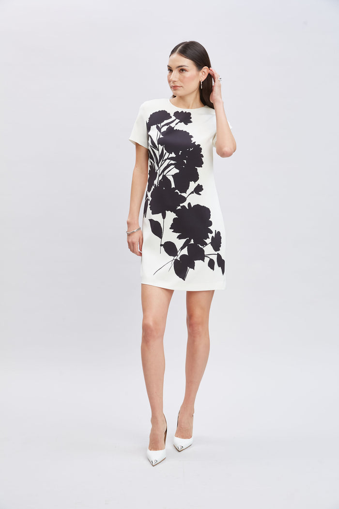 Elie Tahari Midnight Garden Shift Dress IVORY-BLACK