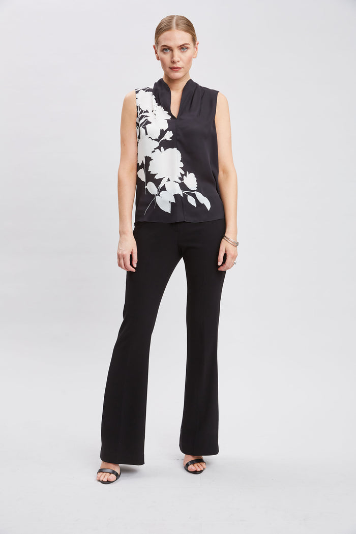 Elie Tahari Midnight Garden Sleeveless Silk Top BLACK-IVORY