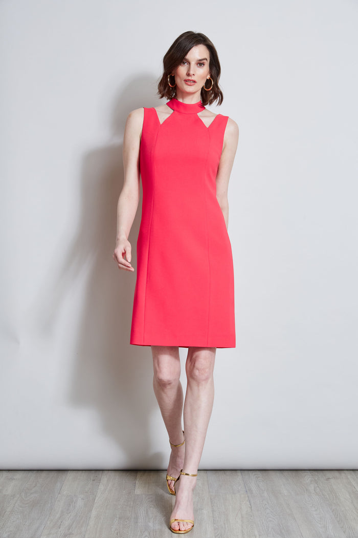 Elie Tahari Mock Neck Cut Out Dress WILD STRAWBERRY
