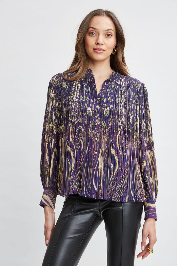 Elie Tahari Paisley Micro Pleat Shirt STERLING PALACE PRINT