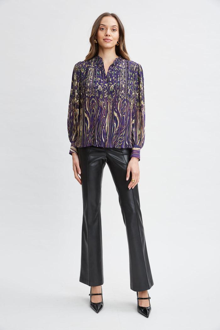Elie Tahari Paisley Micro Pleat Shirt STERLING PALACE PRINT