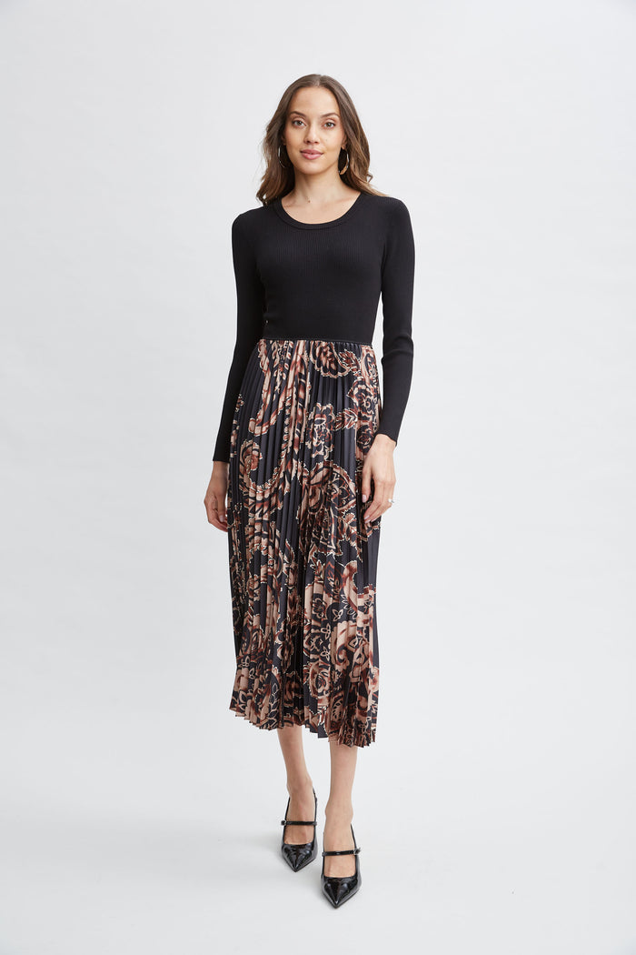 Elie Tahari Paisley Pleated Midi Dress NOIR/MYSTICAL PAISLEY PRINT