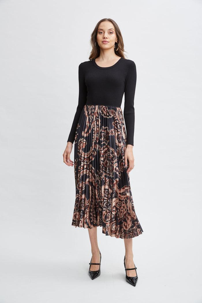 Elie Tahari Paisley Pleated Midi Dress NOIR/MYSTICAL PAISLEY PRINT