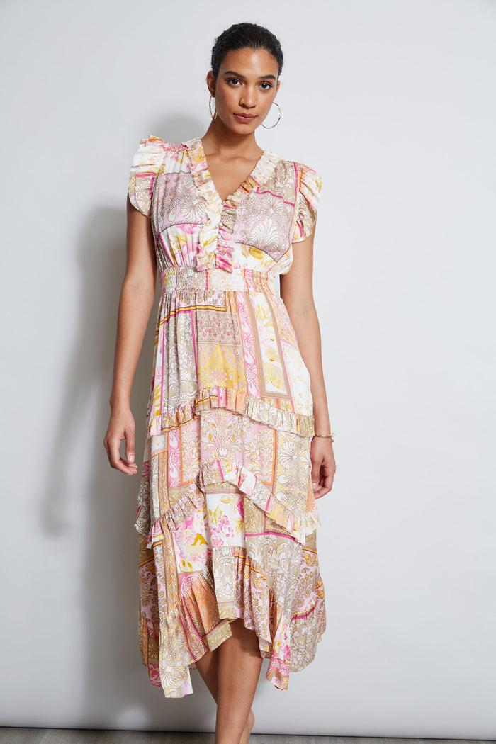 Elie Tahari Patchwork Print Midi Dress AURORA PRINT