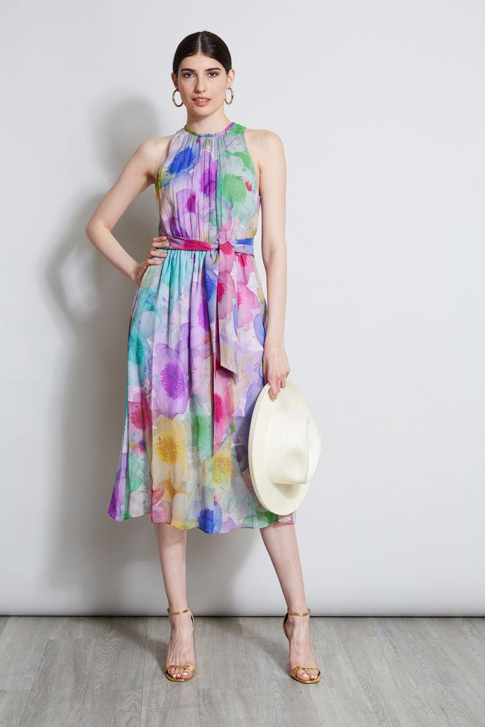 Elie Tahari Pigment Floral Silk Chiffon Halter Dress MULTI