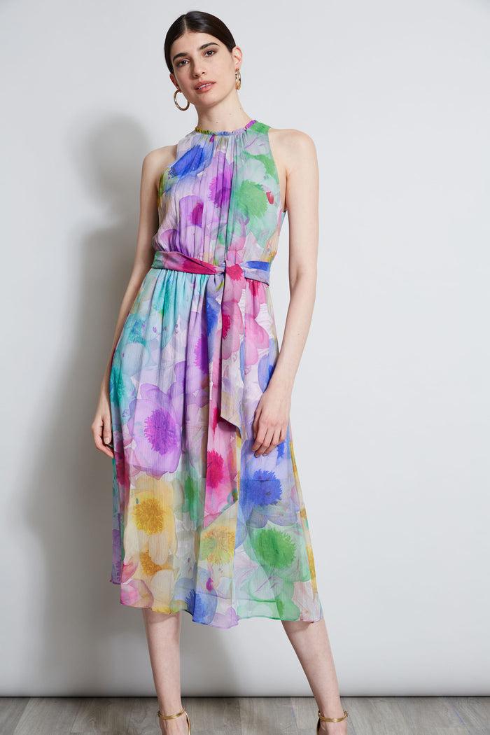 Elie Tahari Pigment Floral Silk Chiffon Halter Dress MULTI