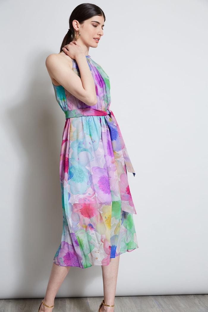 Elie Tahari Pigment Floral Silk Chiffon Halter Dress MULTI