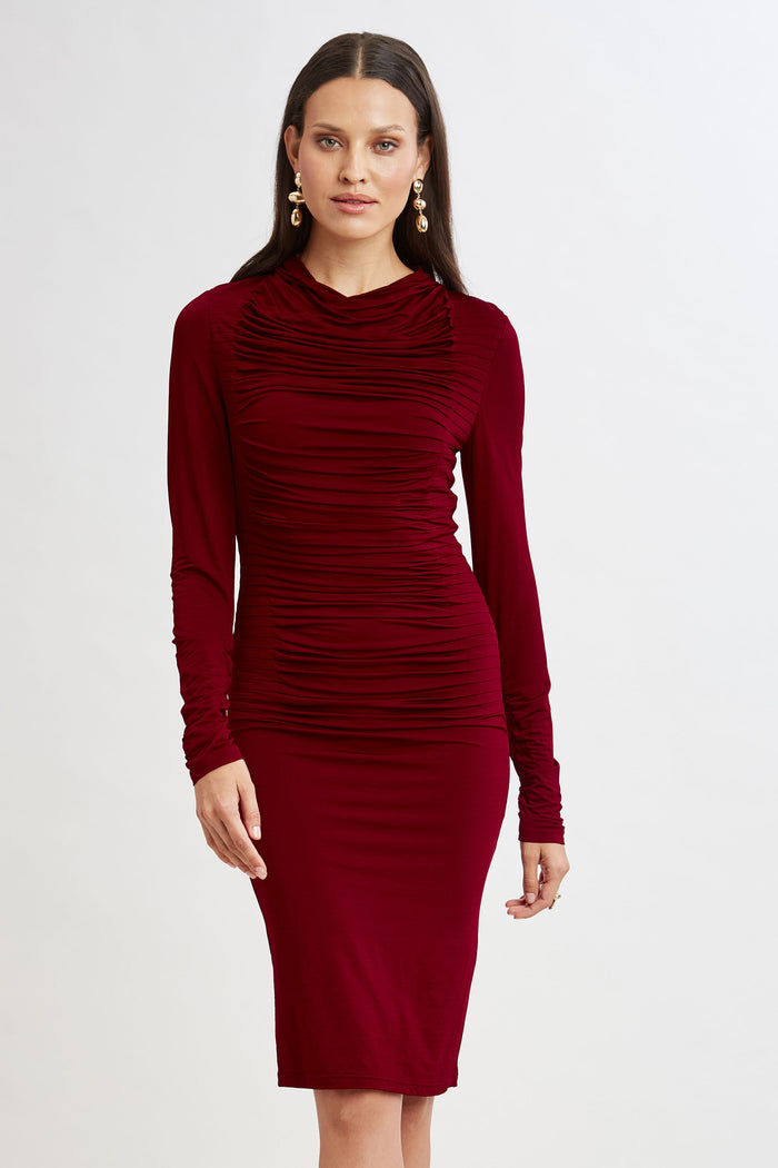 Elie Tahari Pleat Detail Matte Jersey Dress SANGRIA