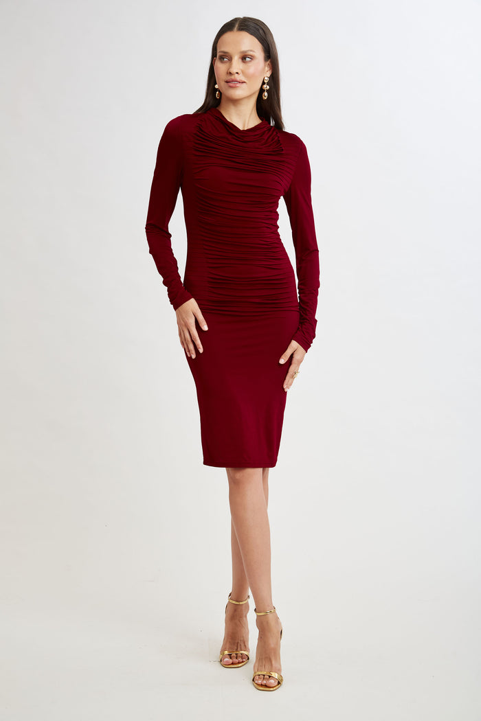 Elie Tahari Pleat Detail Matte Jersey Dress SANGRIA