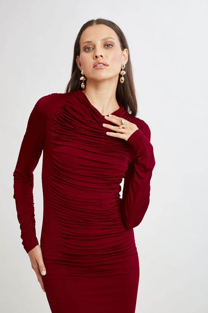 Elie Tahari Pleat Detail Matte Jersey Dress SANGRIA