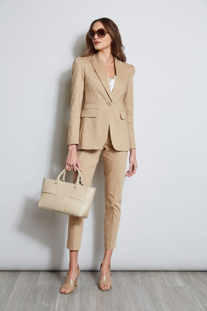 Elie Tahari Pleat Shoulder Cotton Blazer SANDCASTLE