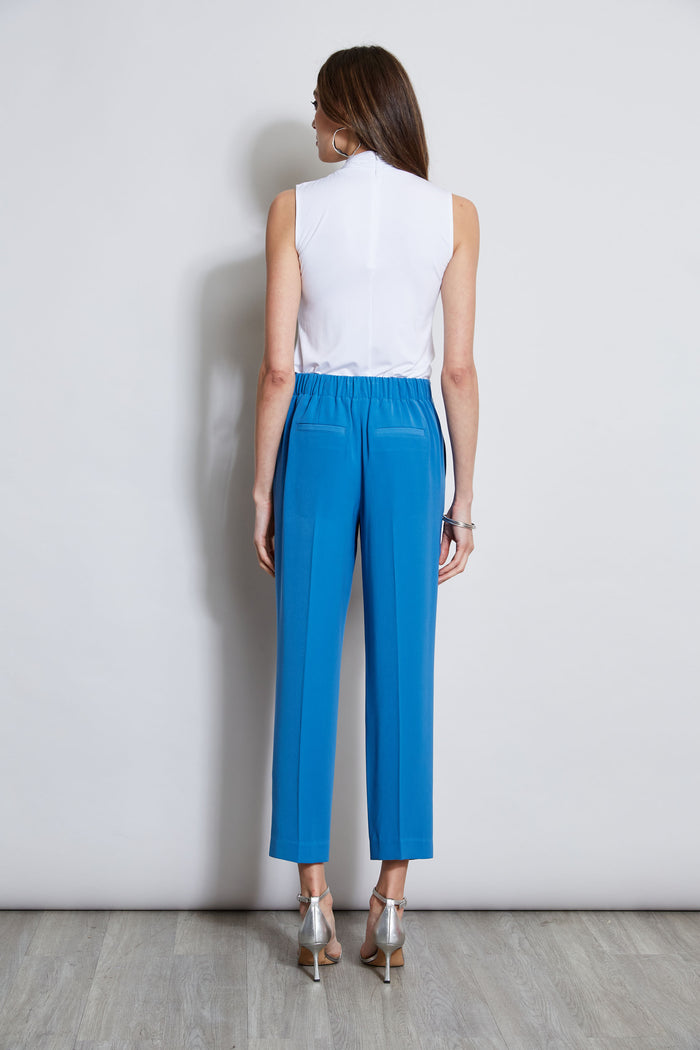 Elie Tahari Pleated Straight Leg Pull On Pant BLUE ARCH