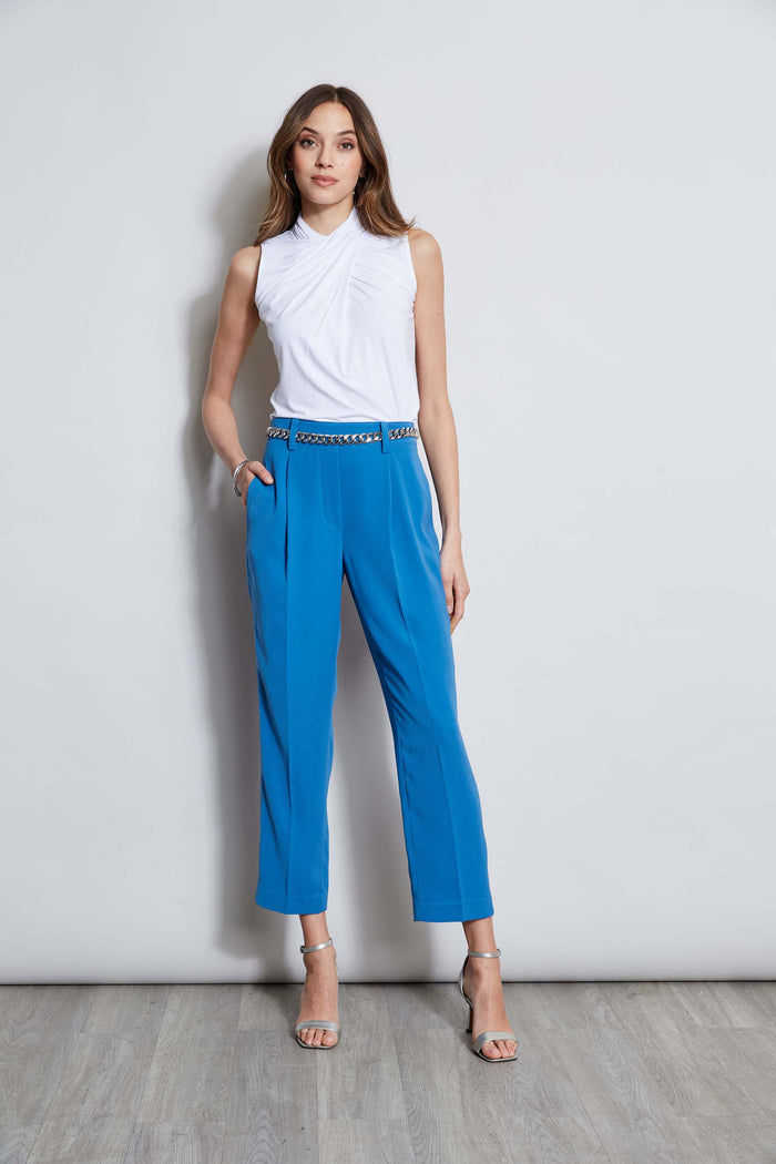 Elie Tahari Pleated Straight Leg Pull On Pant BLUE ARCH