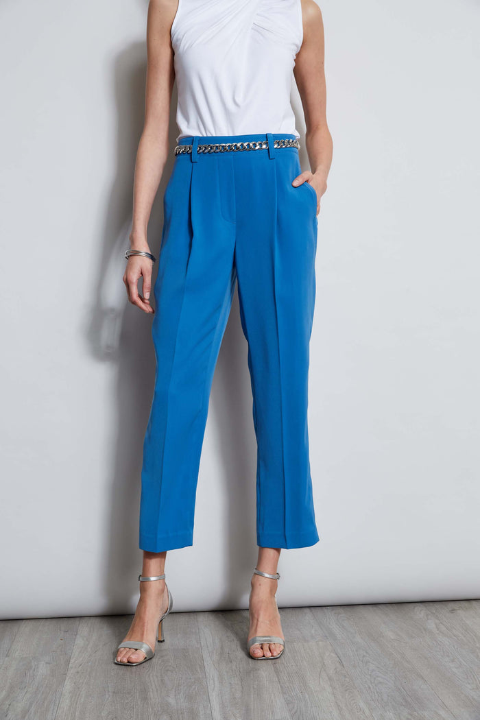 Elie Tahari Pleated Straight Leg Pull On Pant BLUE ARCH