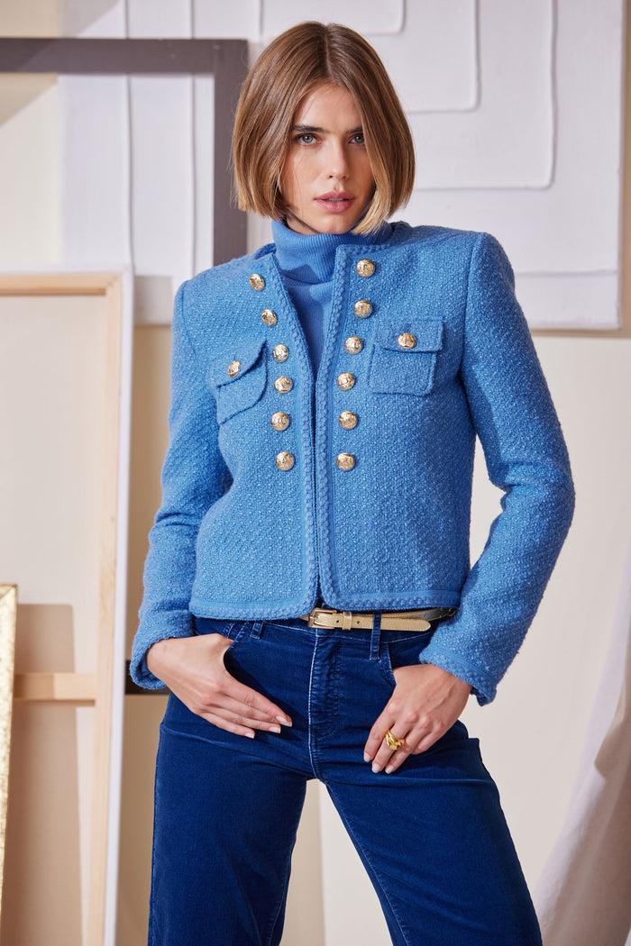 Elie Tahari Ruched Sleeve Cashmere Wool Sweater CLOUD BLUE