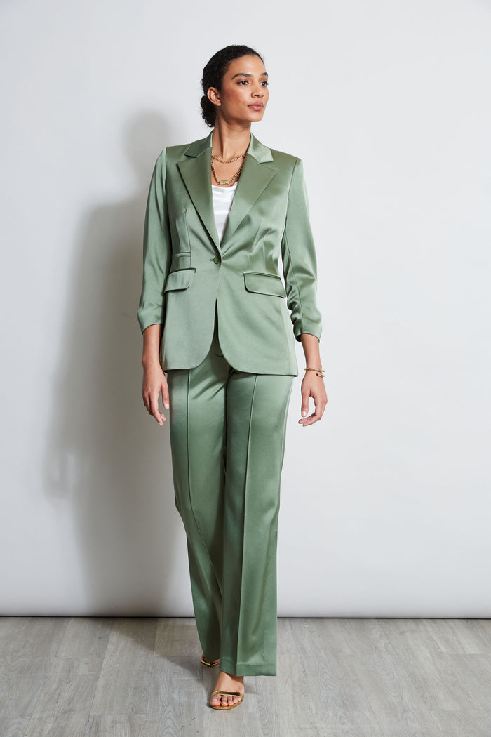 Elie Tahari Satin Ruched Sleeve Blazer TUSCAN OLIVE