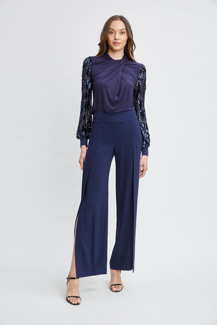 Elie Tahari Sequin Sleeve Twist Neck Knit STARGAZER