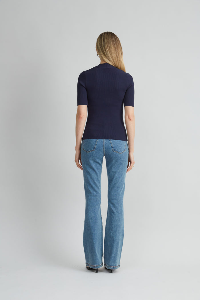 Elie Tahari Short Sleeve Cable Twist Sweater INDIGO