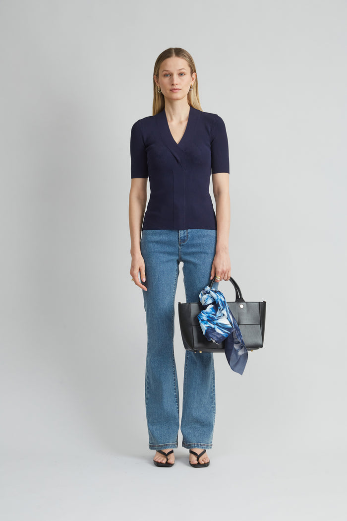 Elie Tahari Short Sleeve Cable Twist Sweater INDIGO