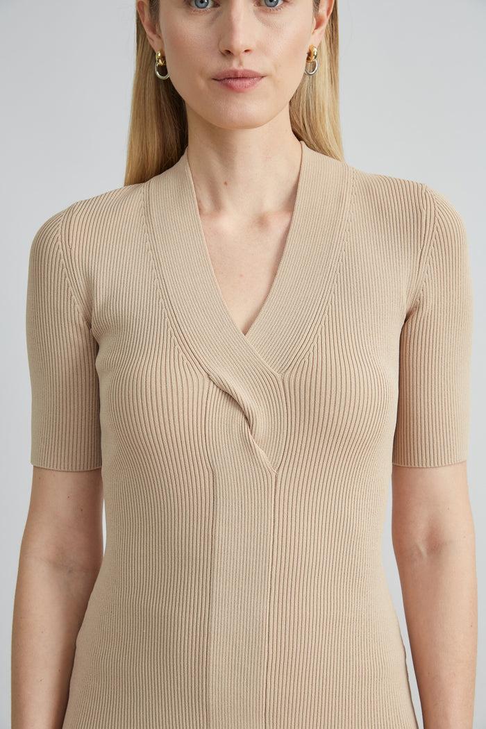 Elie Tahari Short Sleeve Cable Twist Sweater ISLAND SAND