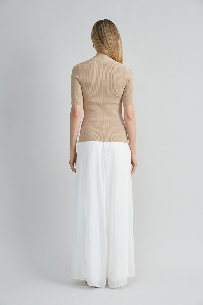 Elie Tahari Short Sleeve Cable Twist Sweater ISLAND SAND