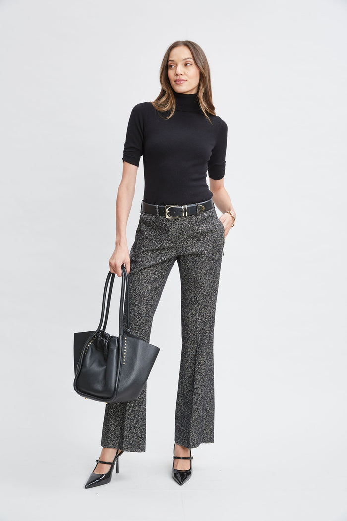 Elie Tahari Short Sleeve Cashmere Wool Sweater BLACK