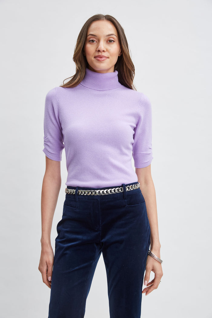 Elie Tahari Short Sleeve Cashmere Wool Sweater LAVENDER