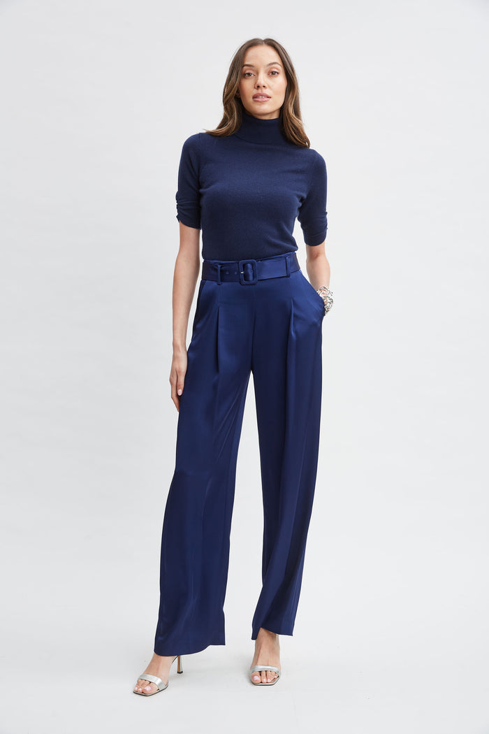 Elie Tahari Short Sleeve Cashmere Wool Sweater MIDNIGHT