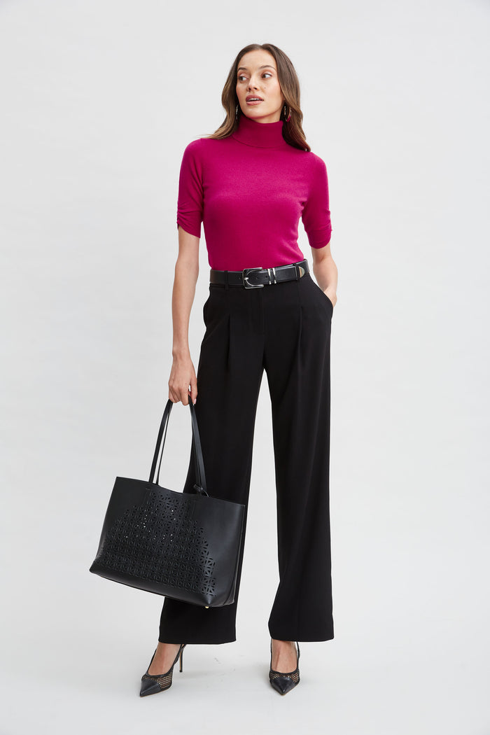 Elie Tahari Short Sleeve Cashmere Wool Sweater ROSE