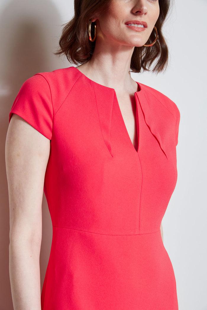 Elie Tahari Short Sleeve Dart Dress WILD STRAWBERRY