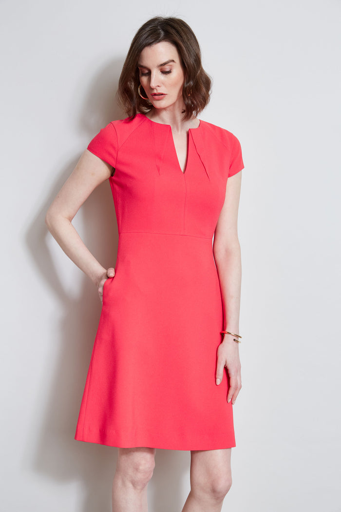 Elie Tahari Short Sleeve Dart Dress WILD STRAWBERRY