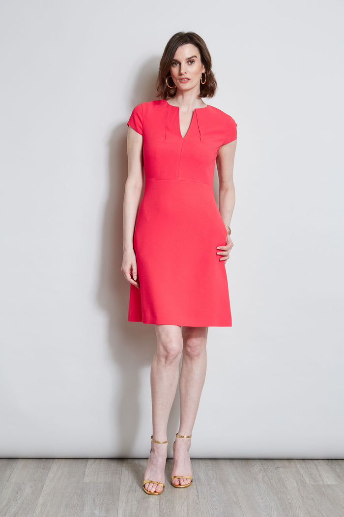 Elie Tahari Short Sleeve Dart Dress WILD STRAWBERRY