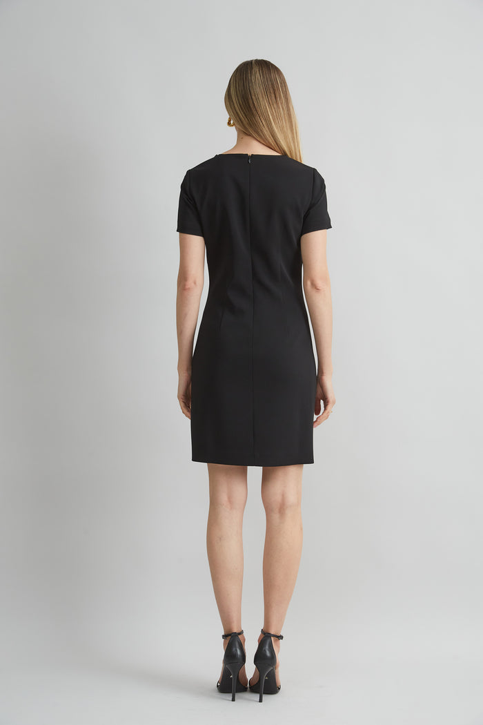 Elie Tahari Short Sleeve Flower Applique Dress BLACK