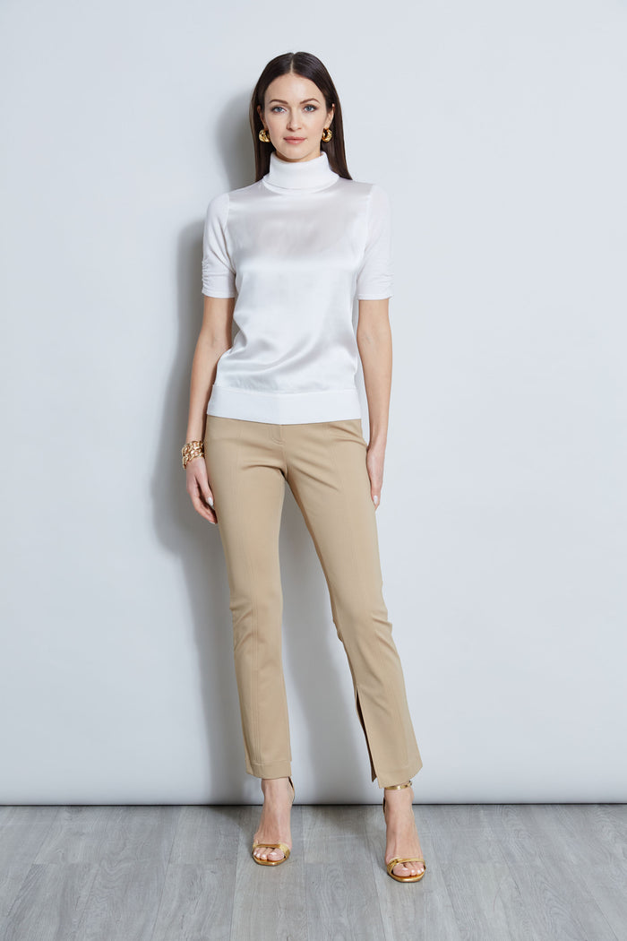 Elie Tahari Short Sleeve Satin Front Sweater FRESH PEARL